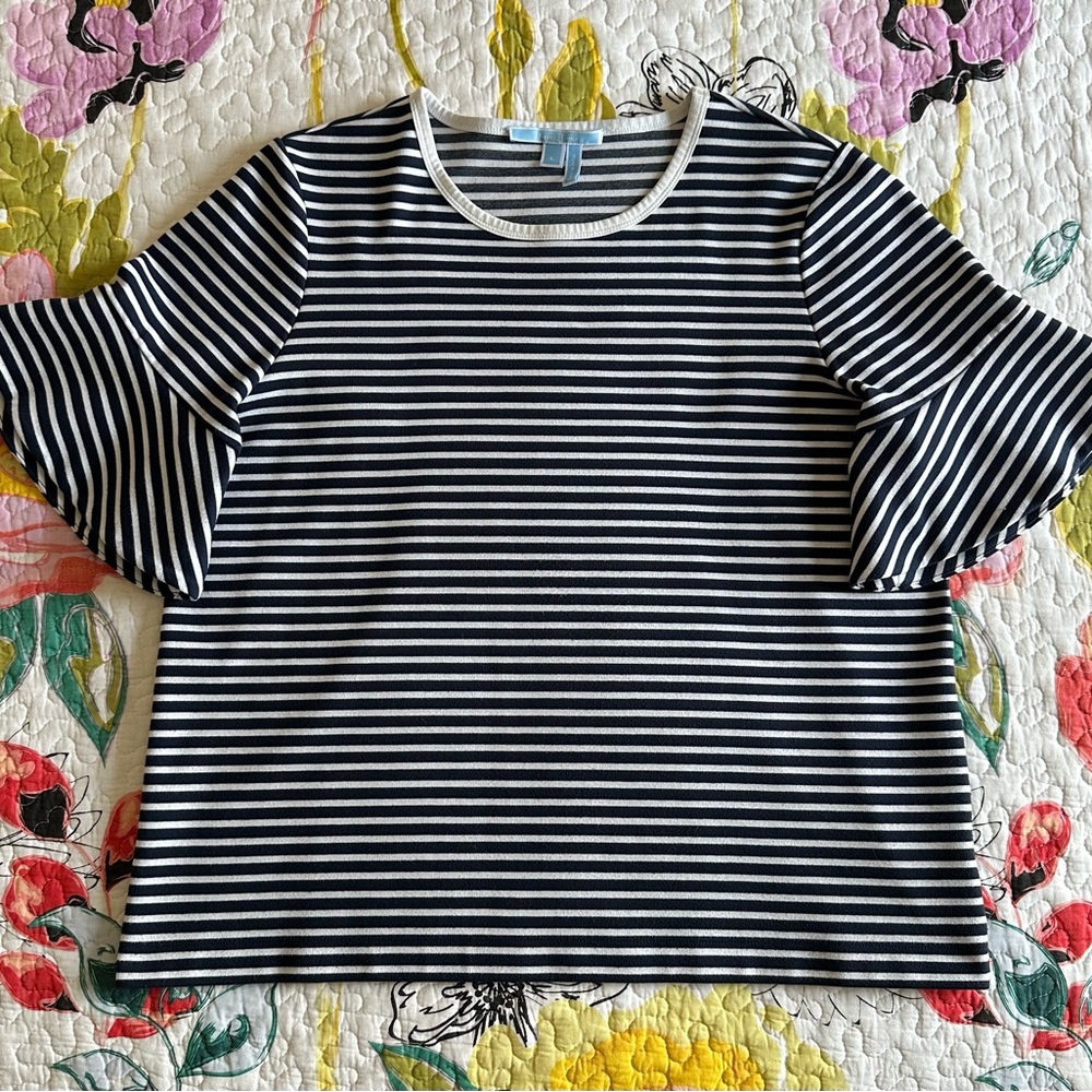 Draper James Navy and White Striped Short-Sleeve Top